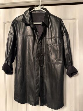 Black Leather Shirt Jacket - Classic Women’s Overshirt